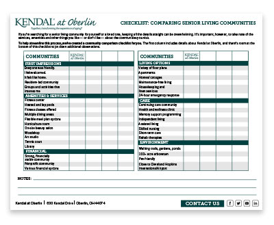 Download Community Comparison Checklist | Kendal at Oberlin